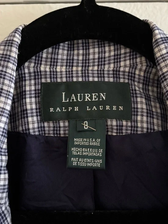 Ralph Lauren Blue Plaid Lightweight Linen Blazer - Picture 2 of 5